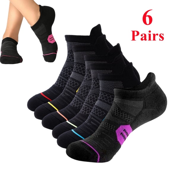 6 Pairs Ankle Socks Womens Athletic Cushioned Running Low Cut Socks for Women (S/M, Mixed Color)