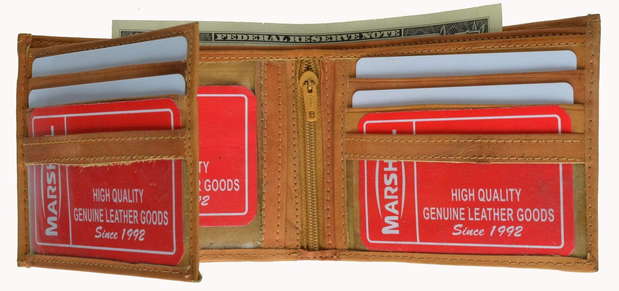 Key Holder Genuine Leather Men's Bifold Zip Around Wallet-#56 BROWN Credit Card 