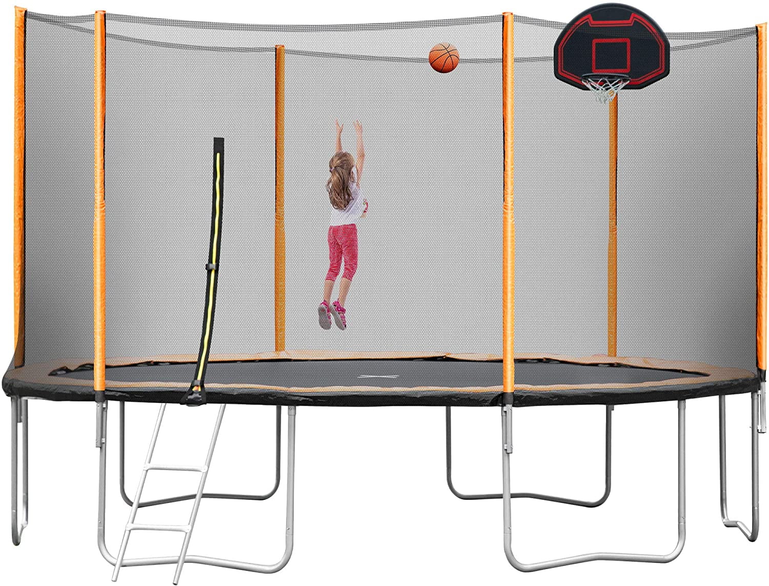 14FT Trampoline with Basketball Hoop, Outdoor Garden PowderCoated