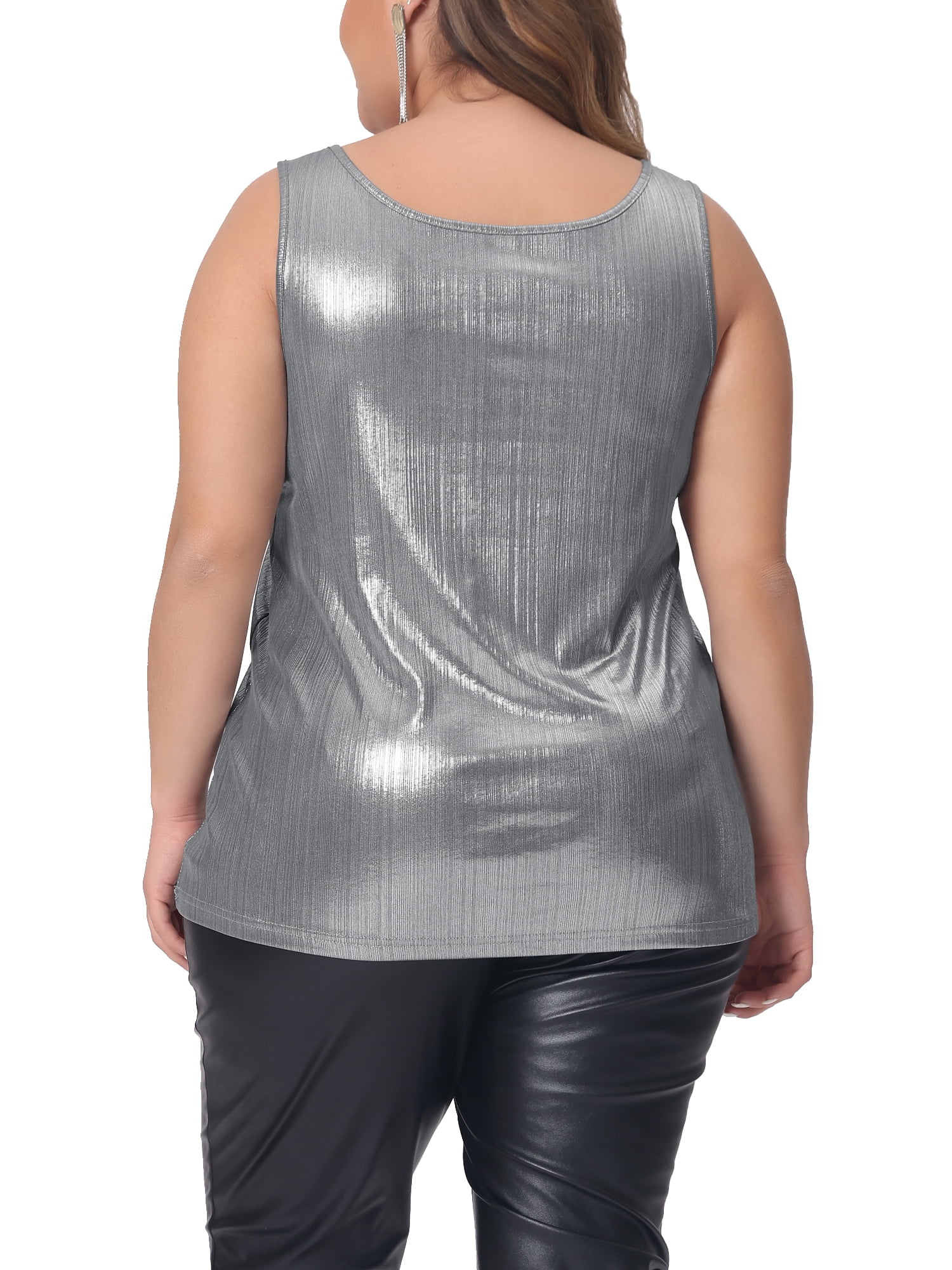 DARING DIVA Women's Plus Shiny Metallic Tank Top Sleeveless Party Blouse 3XL Silver