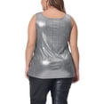 thumbnail image 4 of DARING DIVA Women's Plus Shiny Metallic Tank Top Sleeveless Party Blouse 4XL Silver, 4 of 6