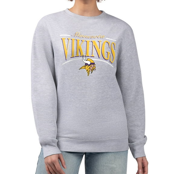 Women's Starter Gray Minnesota Vikings Arch Stripe Fleece Pullover Sweatshirt