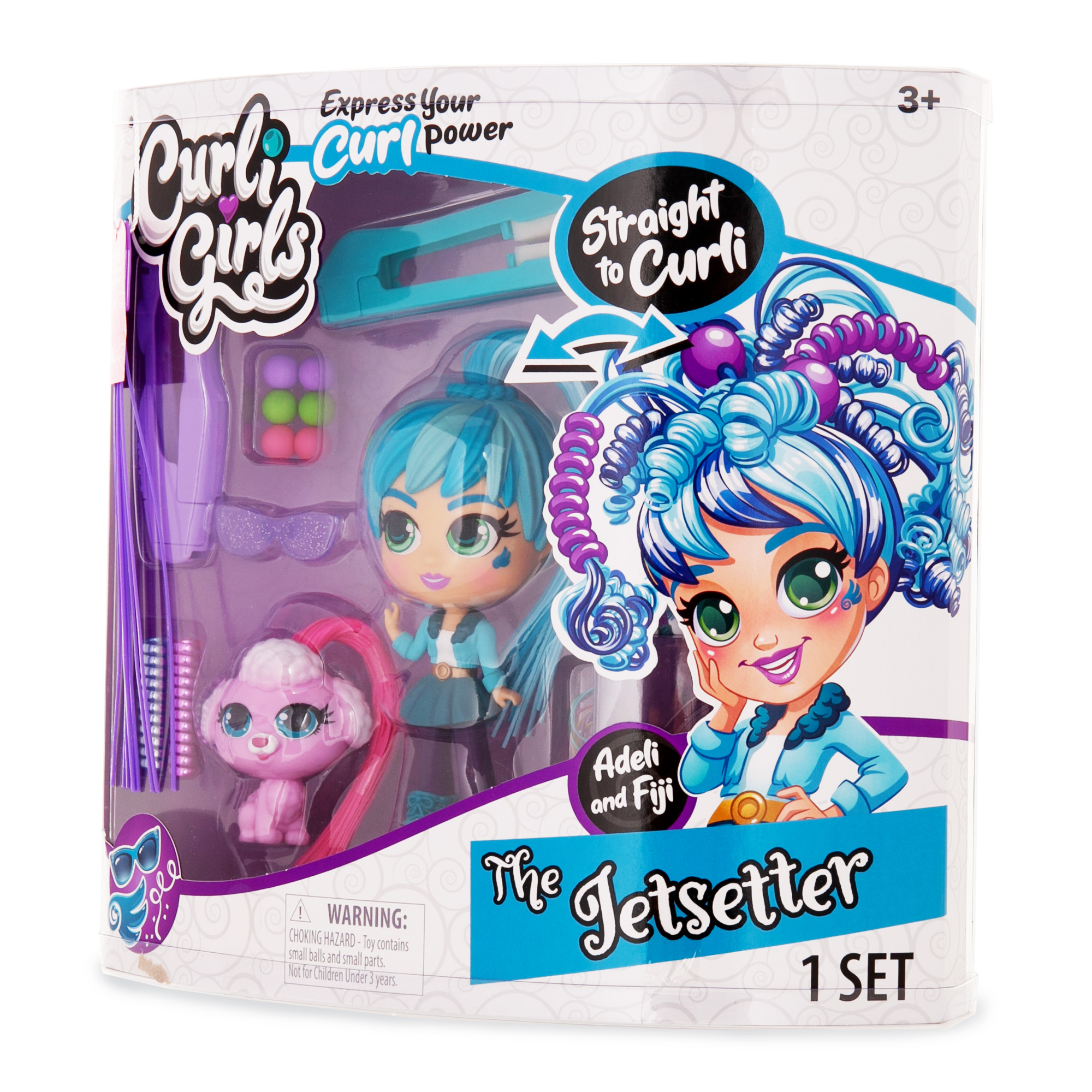 Curligirls Adeli, The Jetsetter & Fiji, Her Dog - Deluxe Hairstyling Doll with Magicurl Hair - Style Again And Again - Ages 3+ - image 3 of 15