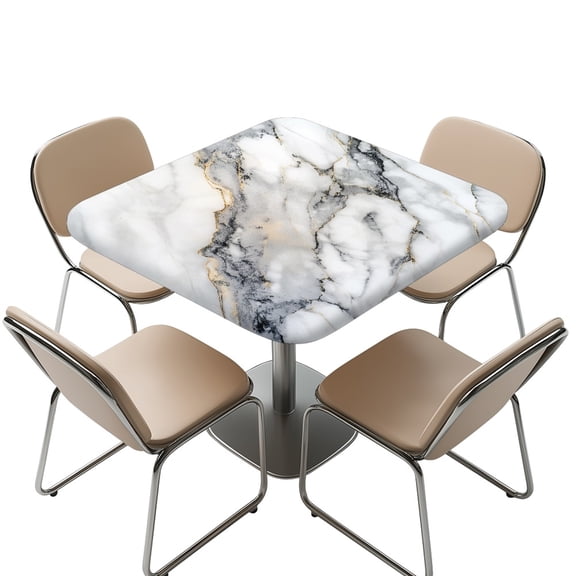 FKELYI White Marble Texture Print Tablecloth Square Fitted Table Cloths Anti-Dust Washable Outdoor Folding Table Cover with Elastic Edge for Kitchen Decoration, 36x36 inch