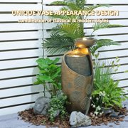 Vase Outdoor Water Fountain, 31.4''H Jar Waterfall Fountain with Warm LED Lights&Durable Pump for Yard, Porches, Home Décor,Garden,Office