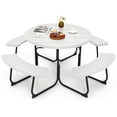 thumbnail image 1 of Costway Outdoor 8-person Round Picnic Table Bench Set with 4 Benches & Umbrella Hole White, 1 of 9