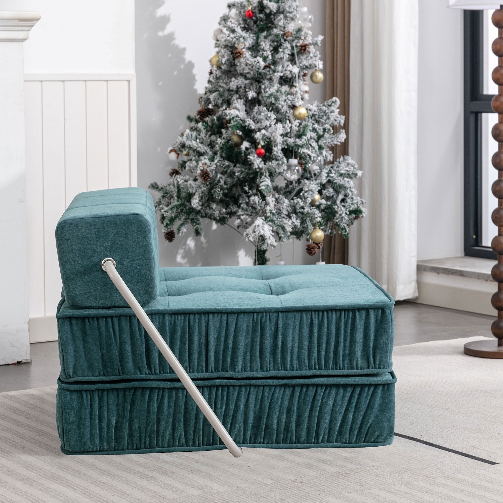 MAYEERTY Modular Convertible Futon Sleeper Chair, 2-in-1 Chenille Folding Sofa Bed with Removable Back Cushion, for Small Apartment Living Room Guest Room Home Office