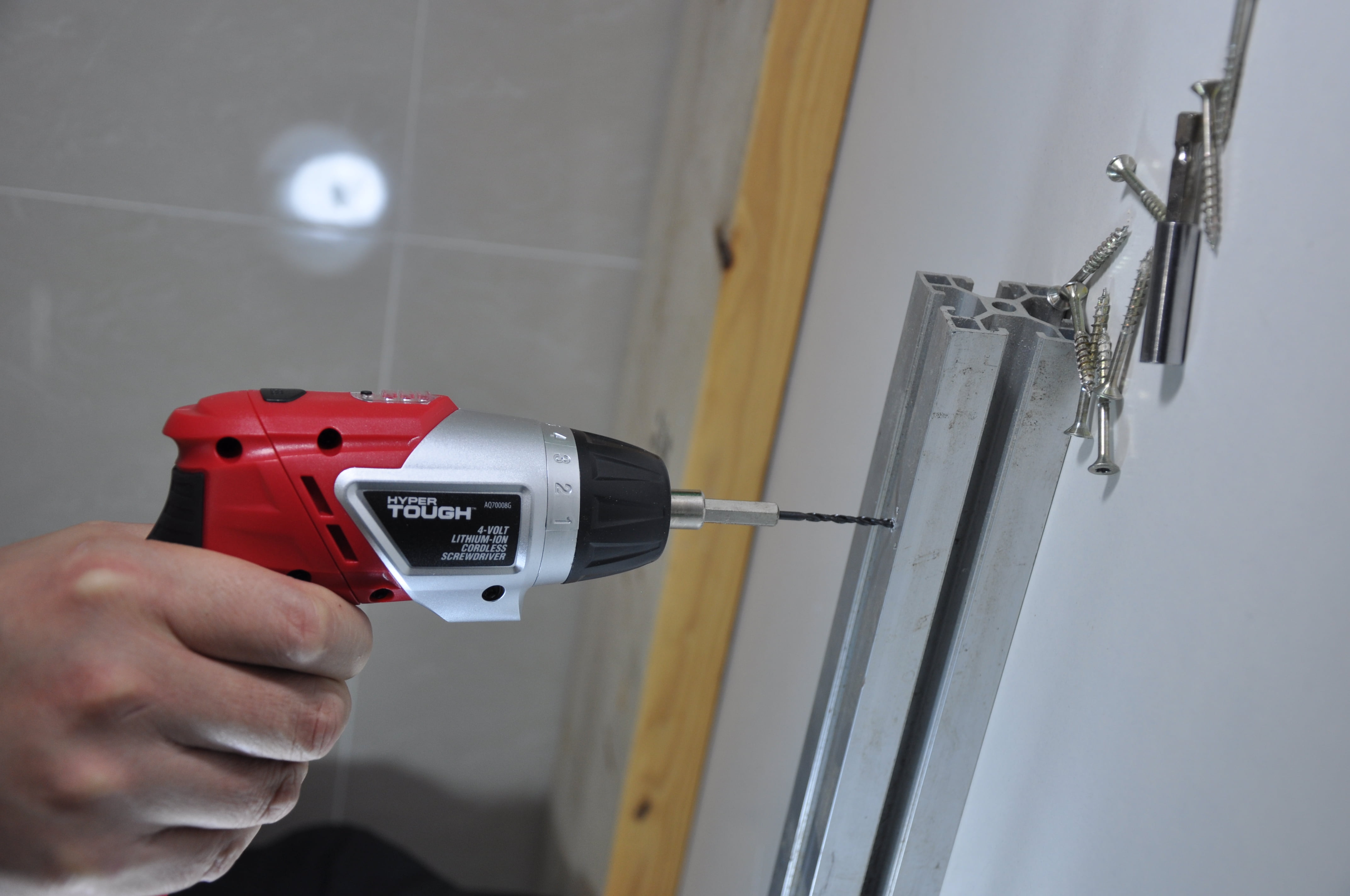 Hyper Tough 4V Max Lithium-ion Cordless Power Screwdriver 1/4 inch with Charger, Rotating Handle, LED Light, Magnetic Bit Holder & Bits