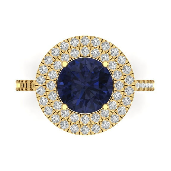 Halo Engagement Ring for Women - 2.6ct Simulated Blue Sapphire in 14K Yellow Gold Promise Ring