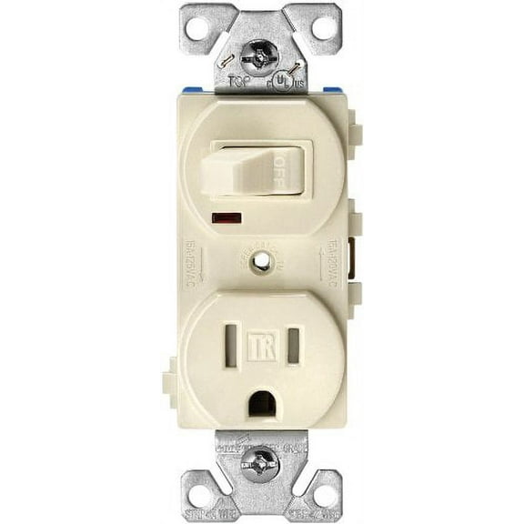 Eaton Cooper Wiring TR274LA Heavy-Duty Combination Switch/Receptacle 120 V Switch 125 V Receptacle 2-Pole