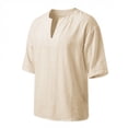 thumbnail image 4 of Mens Beach Shirts Linen 3/4 Sleeve Notch V-Neck Lightweight Breathable Summer Hawaiian Tops Fathers Gift, 4 of 6