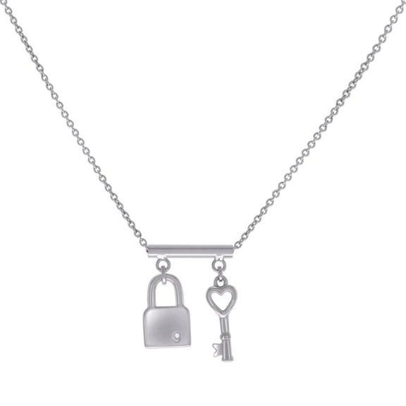 925 Sterling Silver Womens Lock and Key Charm Necklace 16 Inch 20.7x16mm Wide Pendant Necklace for Women