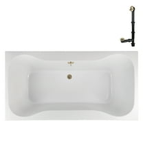 Streamline N-4480-769-PBR 66 in. x 34 in. Acrylic Soaking Drop-In Bathtub in Glossy White, With External Drain in Polished Brass