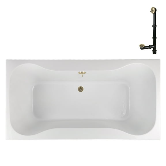 Streamline N-4480-769-PBR 66 in. x 34 in. Acrylic Soaking Drop-In Bathtub in Glossy White, With External Drain in Polished Brass