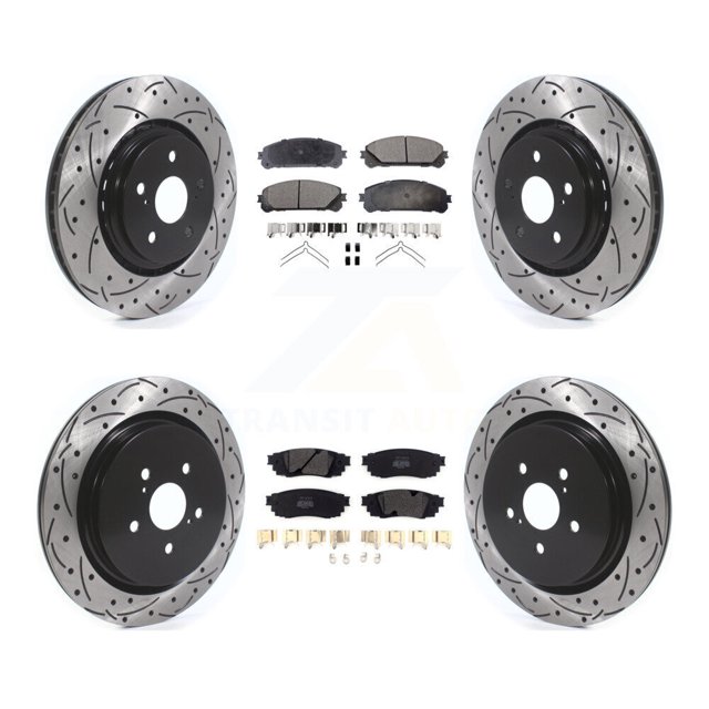 Transit Auto Front Rear Coated Drilled Slotted Disc Brake Rotors and Semi-Metallic Pads Kit for Car Lexus RX350 RX450h RX350L RX450hL KDF-100678