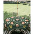 thumbnail image 2 of Outdoor Tablecloth with Umbrella Hole Zipper Rustic Tulip Flower Round Tablecloth 60" Waterproof Outside Table Cloth Retro Ethnic Floral Plants Birds Green Patio Table Cover Tablecloths for Picnic, 2 of 8