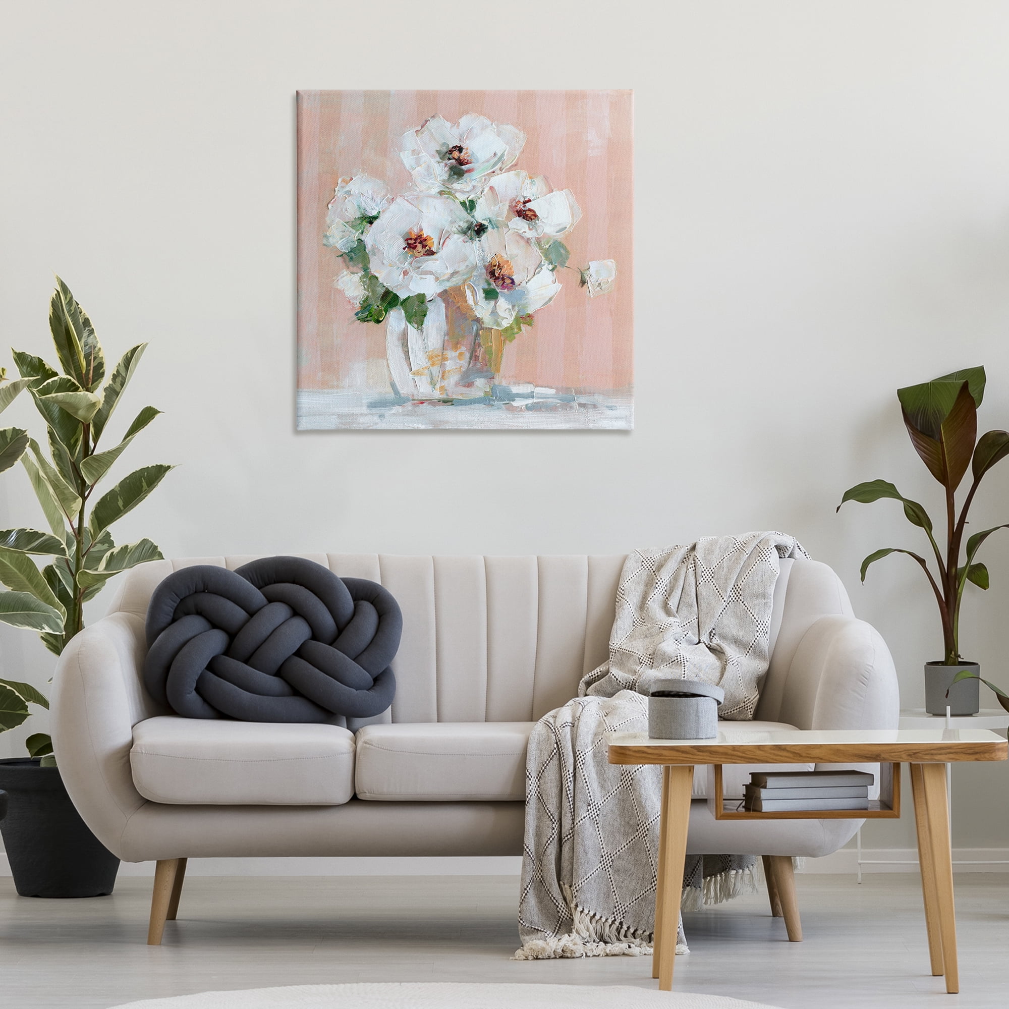 Stupell Industries White Poppies on Pink Botanical & Floral Painting Gallery Wrapped Canvas Art Print Wall Art, 30 x 30