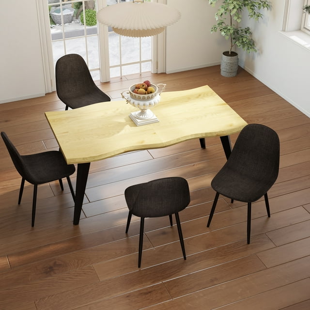 Homy Casa Modern Industrial 5-Piece Dining Set for 4 for Dining Room, Faux Wood Walnut Live Edge Table with 4 Armless Chairs