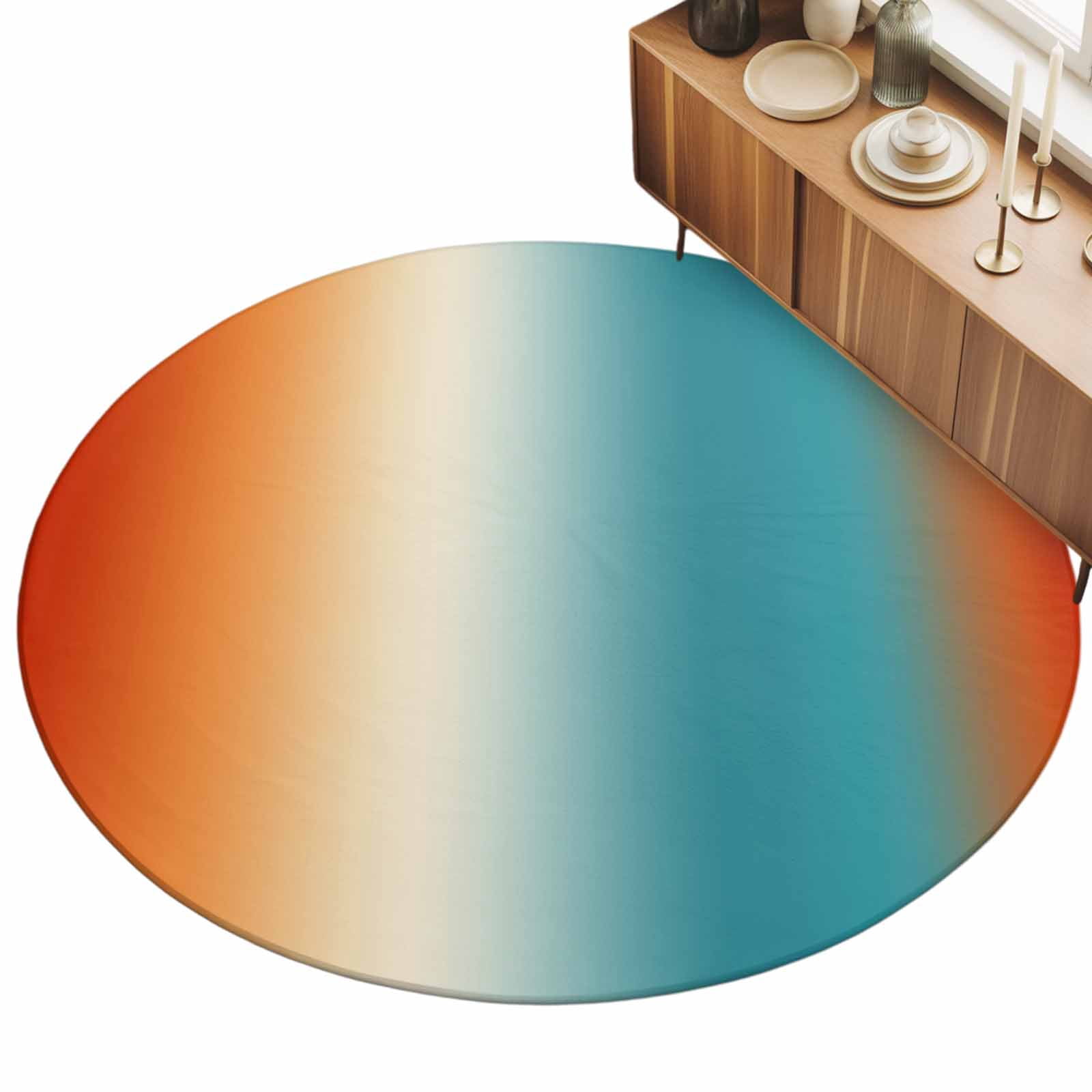 Round Area Rugs 3.3Ft, Burnt Orange Blue Ombre Non-Slip Washable Circle Rugs Carpet, Modern Art Aesthetics Abstract Indoor Outdoor Rug Floor Mats Throw Runner for Bedroom Living Room Bathroom