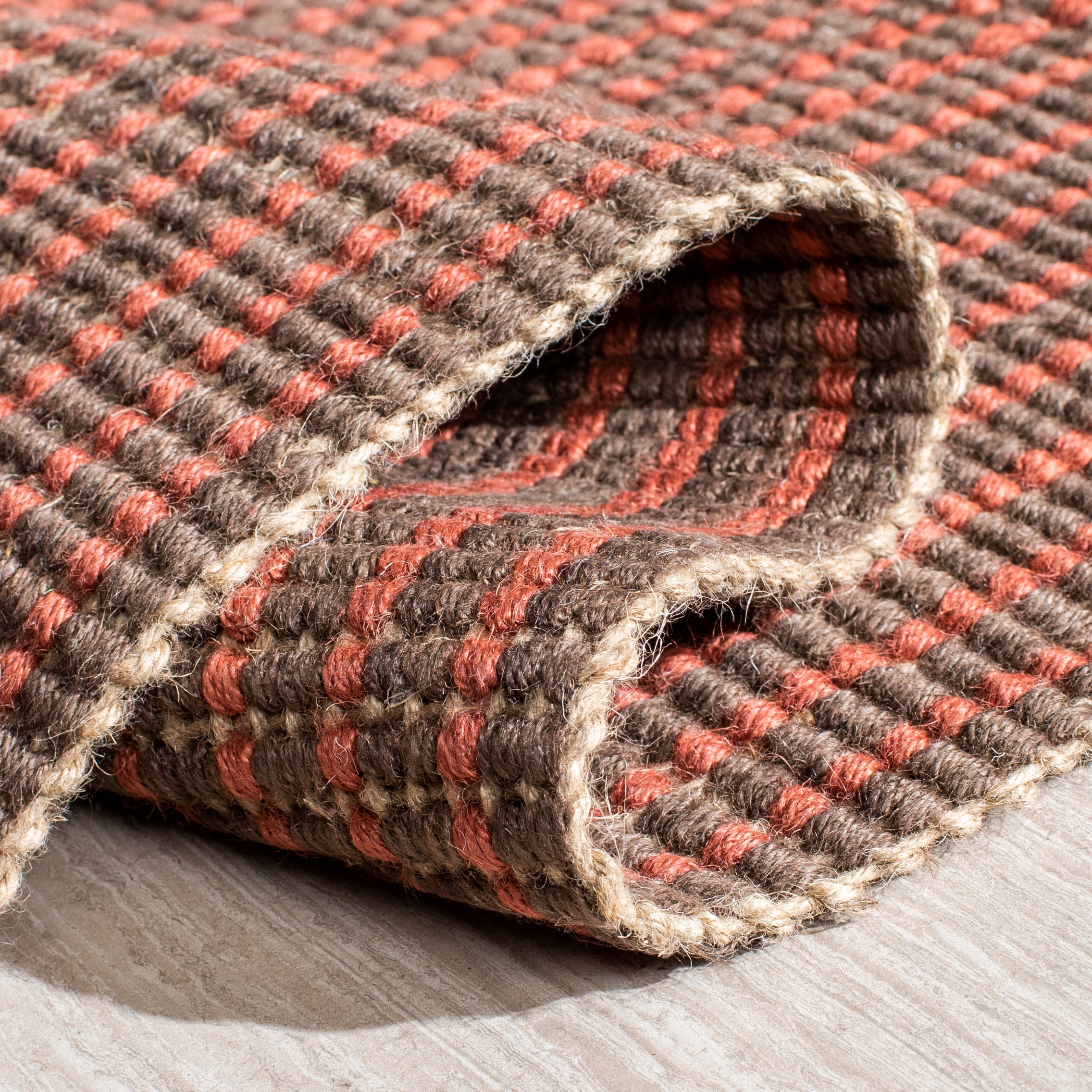 SAFAVIEH Natural Fiber Kathleen Border Jute Area Rug, Brown/Rust, 3' x 5'