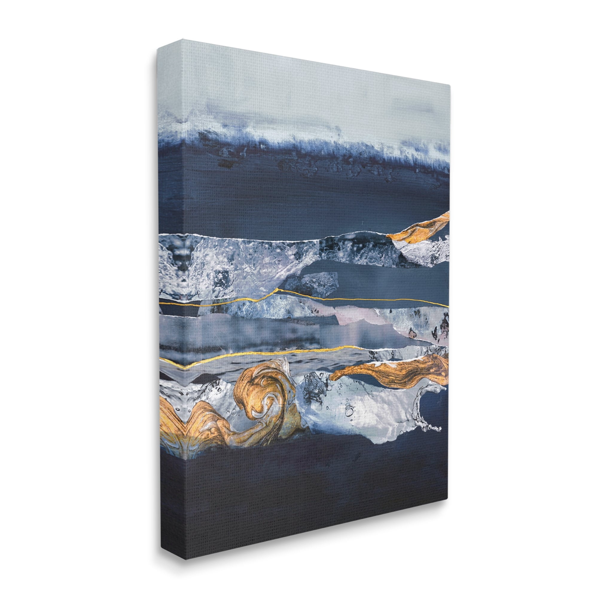 Stupell Industries Abstract Blue Water Landscape Stacked Agate Pattern Modern Painting Gallery-Wrapped Canvas Print Wall Art, 24 x 30, Design by Design Fabrikken