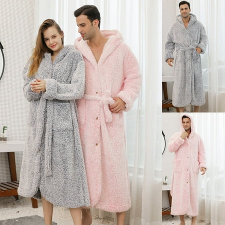 

Winter Thick Button Plus Size Loose Hooded Couple Nightgown Bathrobe woman s pajamas tall women s pajamas pajamas women