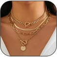 thumbnail image 3 of Gold Layered Necklaces for Women Chunky Gold Necklace Herringbone Paperclip Chain Necklace Dainty Cuban Stacking Coin Heart Star Cross Pendant T Bar Necklace Gold Jewelry Gifts, 3 of 7