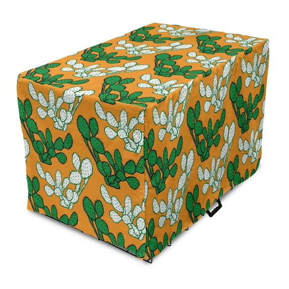 Succulent Dog Crate Cover, Cartoon Style Illustration of Cactus, Easy to Use Pet Kennel Cover Small Dogs Puppies Kittens, 7 Sizes, Marigold Jade Green, by Ambesonne