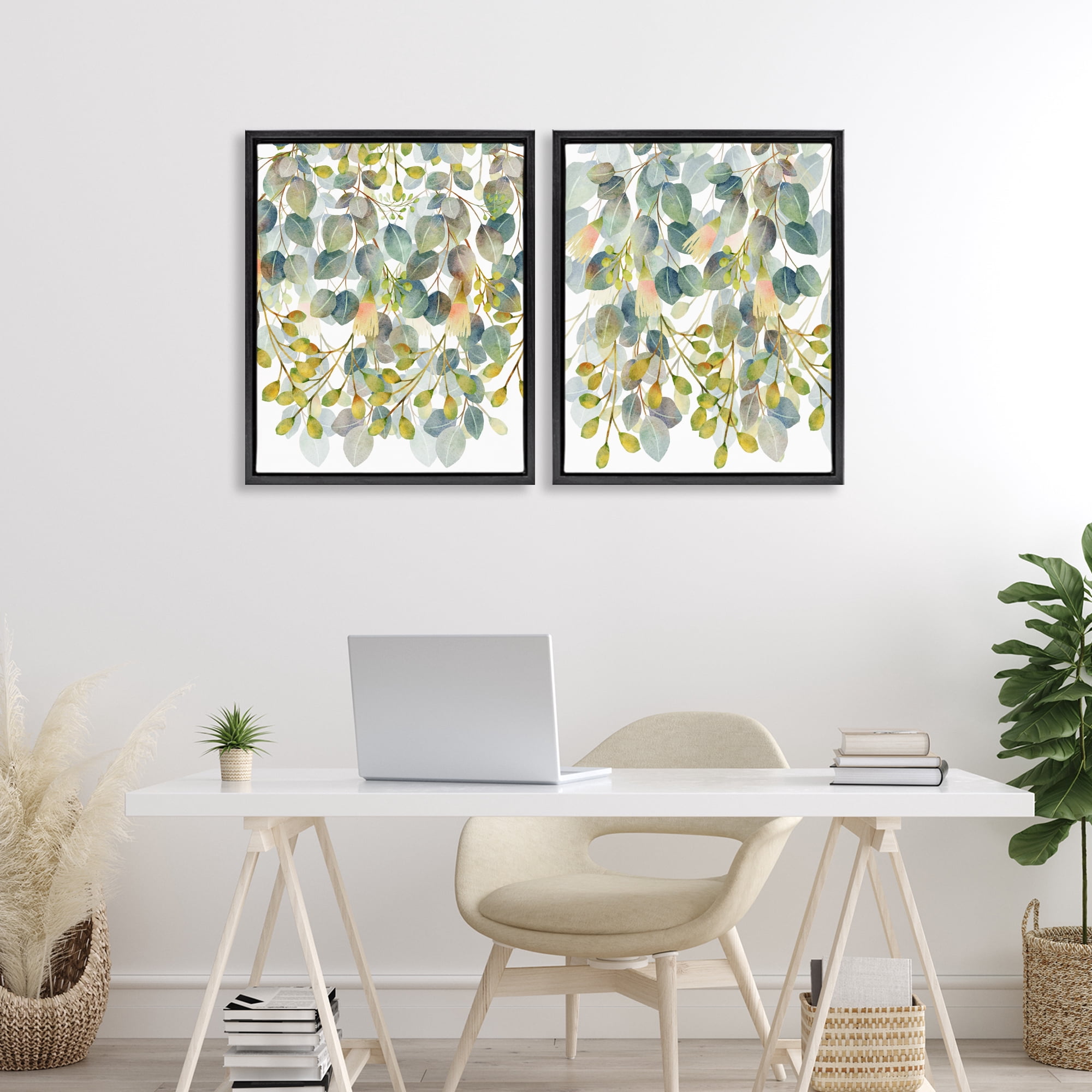 Stupell Industries Layered Ivy Hanging Botanicals 2 Piece Black Framed Floater Canvas Set, design by Marcus Prime