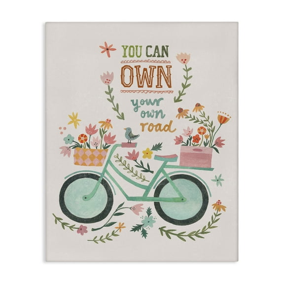 Stupell Industries Own Road Phrase with Bicycle Transportation Painting Wrapped Canvas Art Print Wall Art, 16 x 20