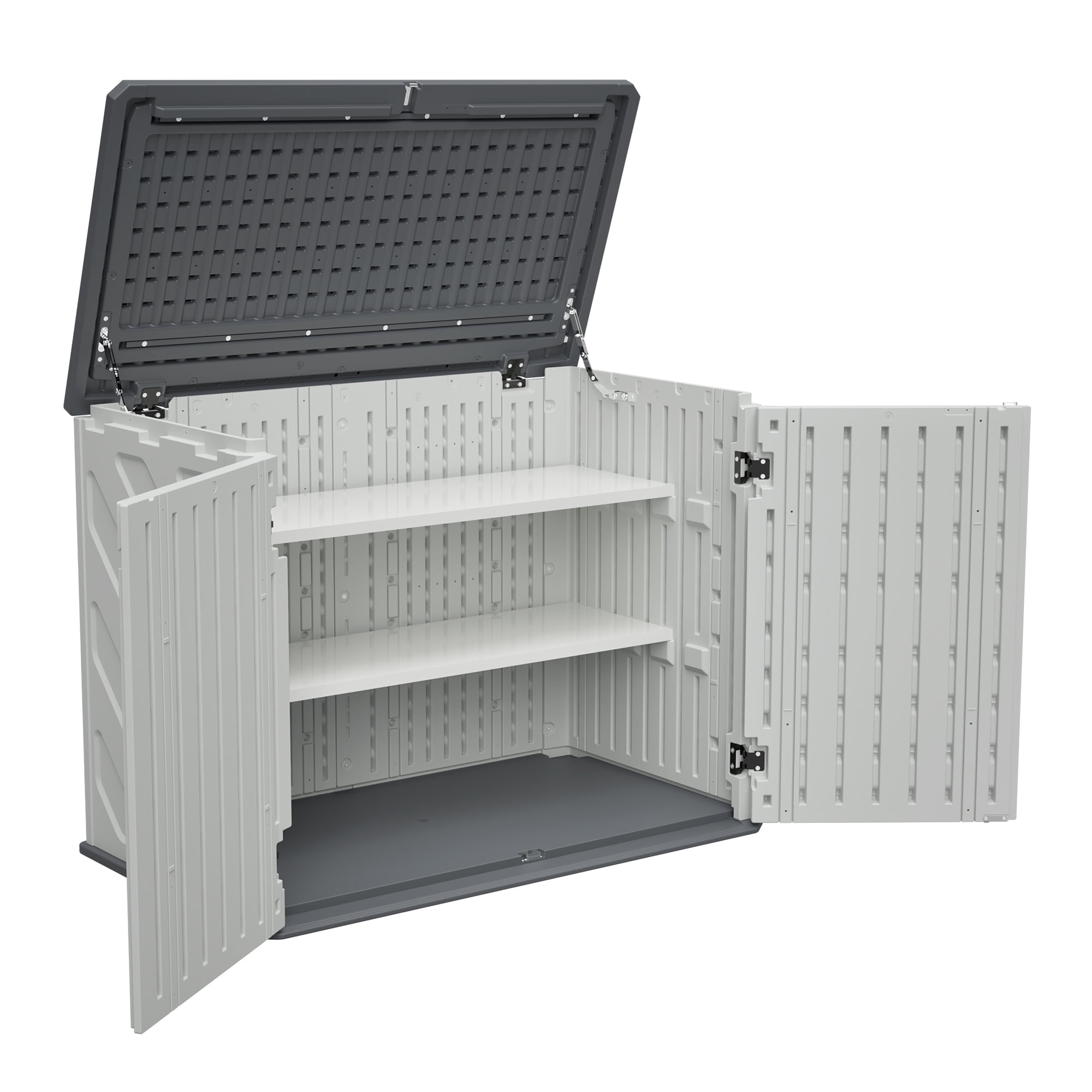 LZBEITEM 25 Cu.ft Upgraded Outdoor Horizontal Storage Shed with 2 Adjustable Shelves, Weather-Resistant Resin Tool Sheds, Multi-Opening Door, Waterproof & Lockable