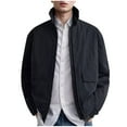 thumbnail image 2 of JXMVOJ Men's Stand Collar Jacket Lightweight Casual Windbreaker Full Zip Jacket with Shoulder Straps, 2 of 6