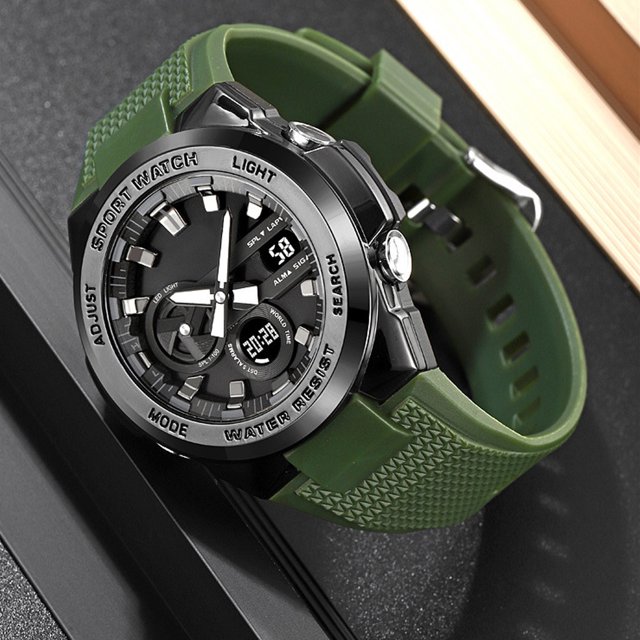 Reloj Electrónico de Cuarzo ANGGREK Deportivo OD Verde Luminoso Multifuncional Para Hombre