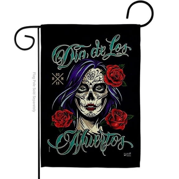 Angeleno Heritage G135493-BO 13 x 18.5 in. La Catrina Rose Garden Flag with Fall Day of Dead Double-Sided Decorative Vertical Flags House Decoration Banner Yard Gift