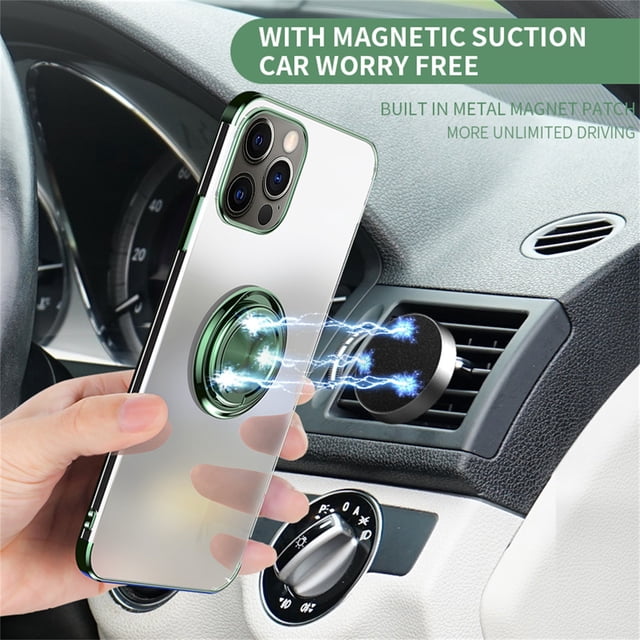 EGNMCR For 12 Pro Max Clear Ultra Slim Soft Electroplated Frame Case Ring Stand phone cover