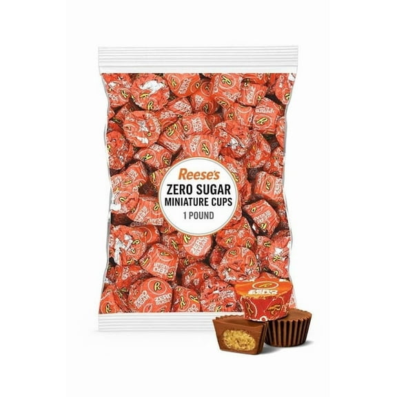 Reese’s Sugar Miniature Milk Chocolate Peanut Butter Cups - 1 LB (Approx 50 Pieces) - Individually Wrapped Sugar Free Candy