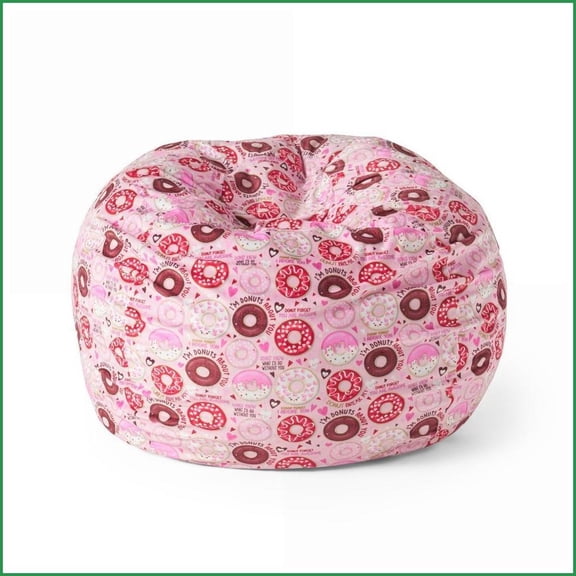 34” Round Pink Donut Print Bean Bag Chair – Soft Foam Filled Lazy Sofa | Pink | Round