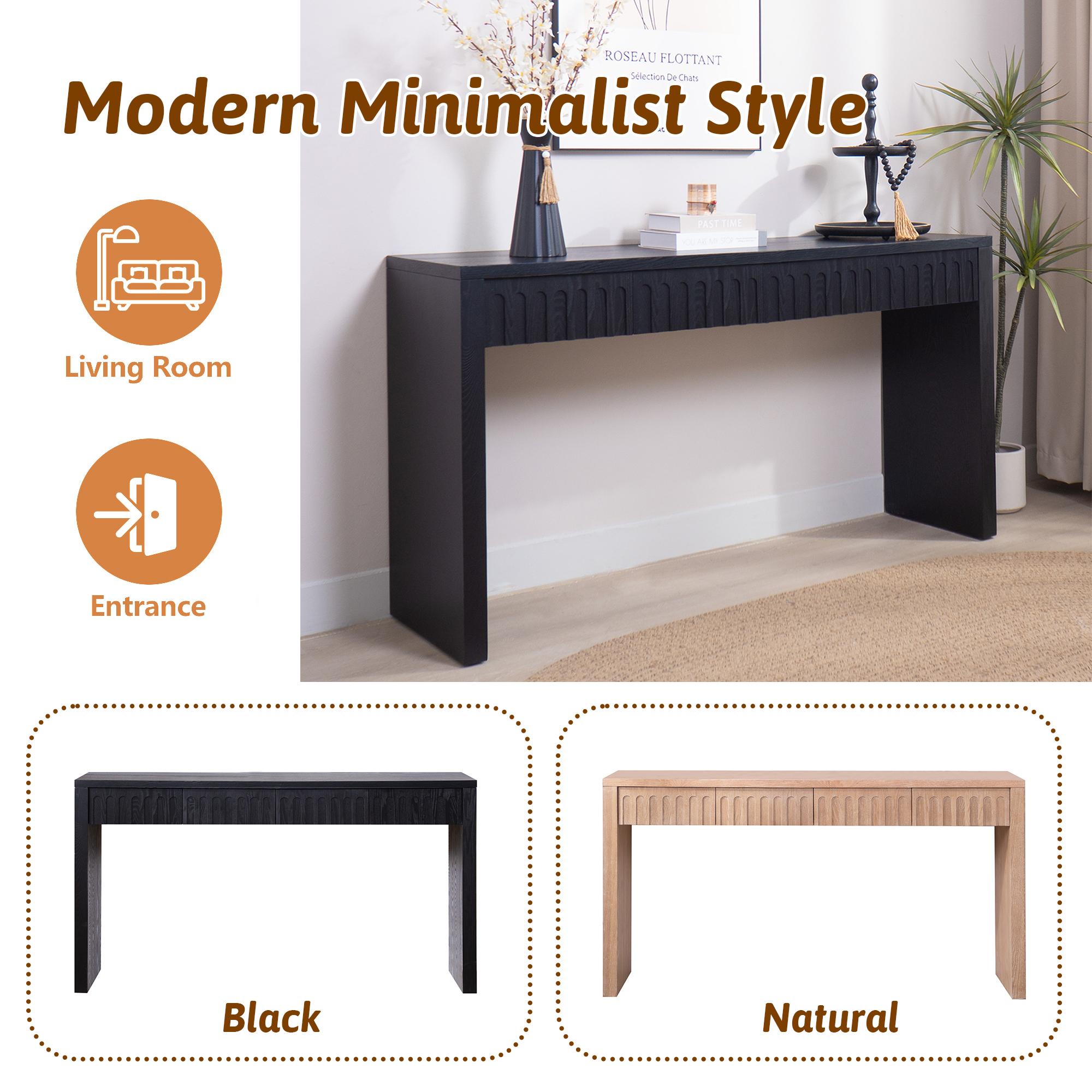 MDQMD Black Console Table with 4 Drawers,59.2'' Entryway Console Table for Hallway,Couch Table Behind Sofa for Living Room,Easy Assembly
