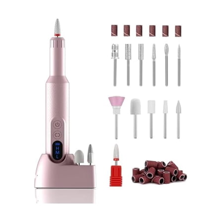 YJJSKEJI Cordless Electric Nail Drill, Portable Professional Rechargeable Efile Nail File Machine with Nail Drill Bits, Sanding Bands for Acrylic Gel Nails, Manicure Pedicure Polishing, Pink