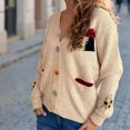 thumbnail image 6 of Jjayotai Women's Cozy Solid Cardigan with Colorful Buttons and Floral Embroidery Perfect Cardigans for WomenTrendy Khaki M, 6 of 7