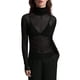 thumbnail image 1 of Top de Larga Ajustado de de Color Liso con Cuello Alto para Mujer, Camisa Transparente. Negro M, 1 of 7