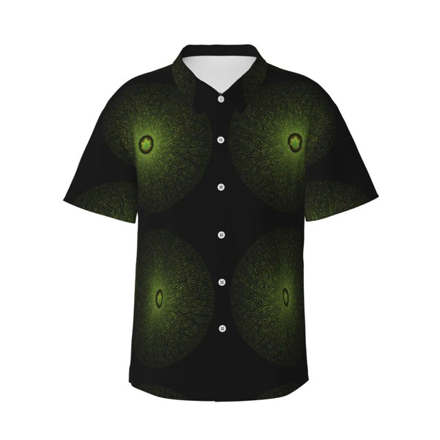 Balery Mandala With Marijuana Leaf Camisas hawaianas de manga corta para hombre, camisas playeras de corte holgado, camisas de vacaciones con botones,Medium