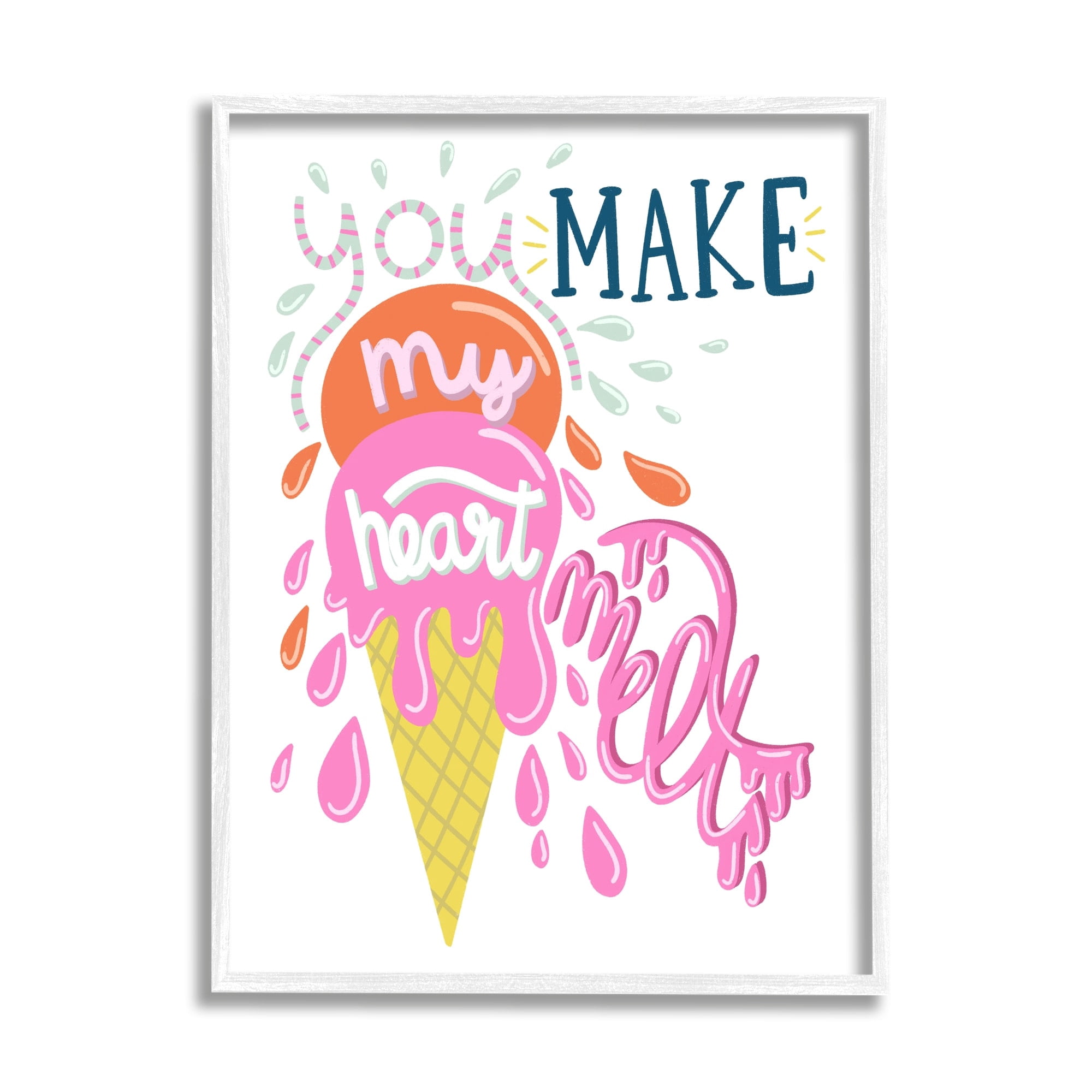 Stupell Industries Make My Heart Melt Summer Ice Cream Treat Graphic Art White Framed Art Print Wall Art, Design by Dominika Godette
