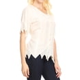 thumbnail image 4 of Sakkas Emma Womens Stonewashed V neck Short Sleeve Blouse Top Crochet Button Down - Ivory - Large, 4 of 5