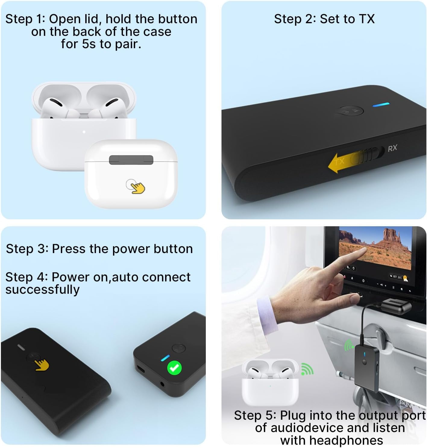 Hemvt 2-in-1 Bluetooth 5.3 Transmitter Receive, Dual Link Wireless Audio Adapter for TV Airplane PC Gym, 3.5mm Aux for 2 Headphones at Once