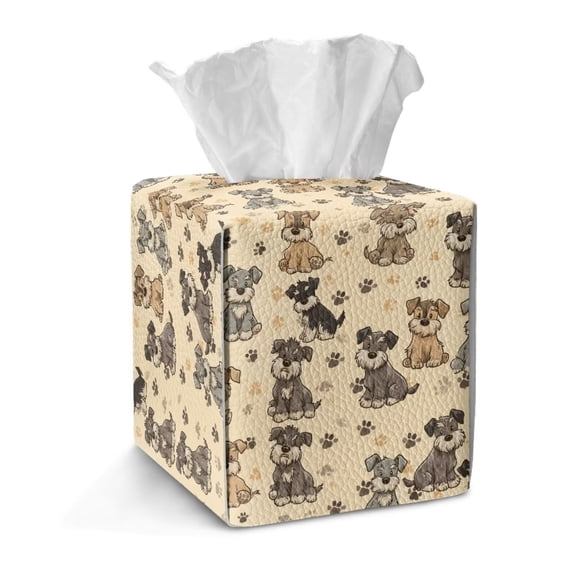 COEQINE PU Leather Square Tissue Box Cover, Snap Closure for Easy Refill & Storage, Universal Decorative Tissue Holder for Home Bedroom Car Office Desk, Schnauzer Dog Paw