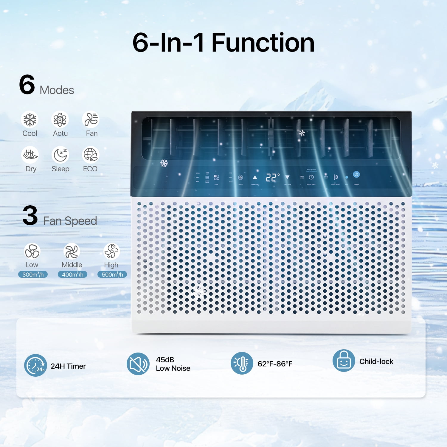 BaPiPro 12,000 BTU Smart Window Air Conditioner, WiFi & Tuya App Compatible, 6 Modes & 3 Fan Speeds, Cools Up to 550 Sq. Ft., White