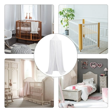 Kids Round Dome Bed Canopy Chiffon With Lace Height Of 94 5in