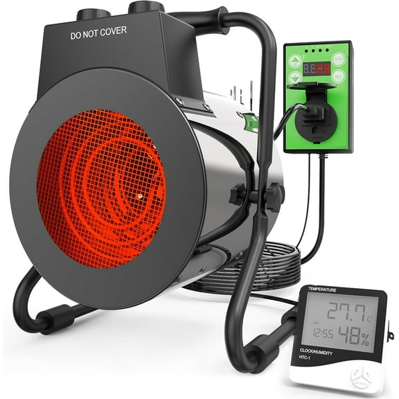 Greenhouse Heater with Digital Thermostat, Outdoor Heaters for Patio, Overheat Protection & 3S Fast Heating, Electric Space Heater for Greenhouse, Patio, Garage, Flower Room