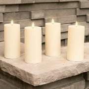 Outdoor Flameless Candles with Timer - 3x6 LED Pillar Candle Set, Waterproof for Patio Decor, Battery Operated, Remote Control Included, Realistic Flickering Warm White Light - Set of 4